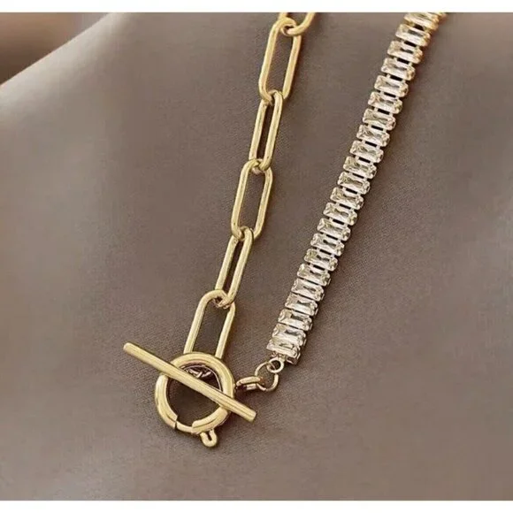 Gold Plated Paper clip necklace choker womens trendy jewelry - Picture 7 of 13